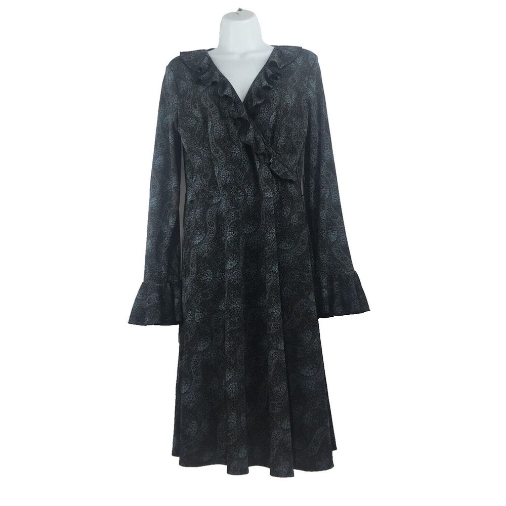 Express Y2K Faux Wrap Midi Floral Ruffled V Neck Flounce Sleeve Dress Size 11/12